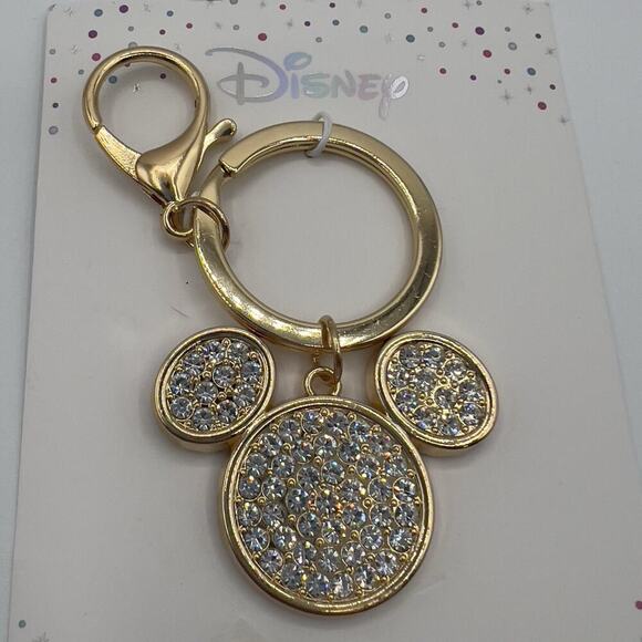 Disney Mickey Mouse Crystal Keychain Gold Rhinestone Bag Charm Sparkly Bling - Picture 2 of 4
